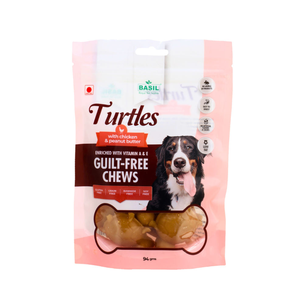 Basil Chicken Peanut Butter Turtle Shaped Dog Chew Treats