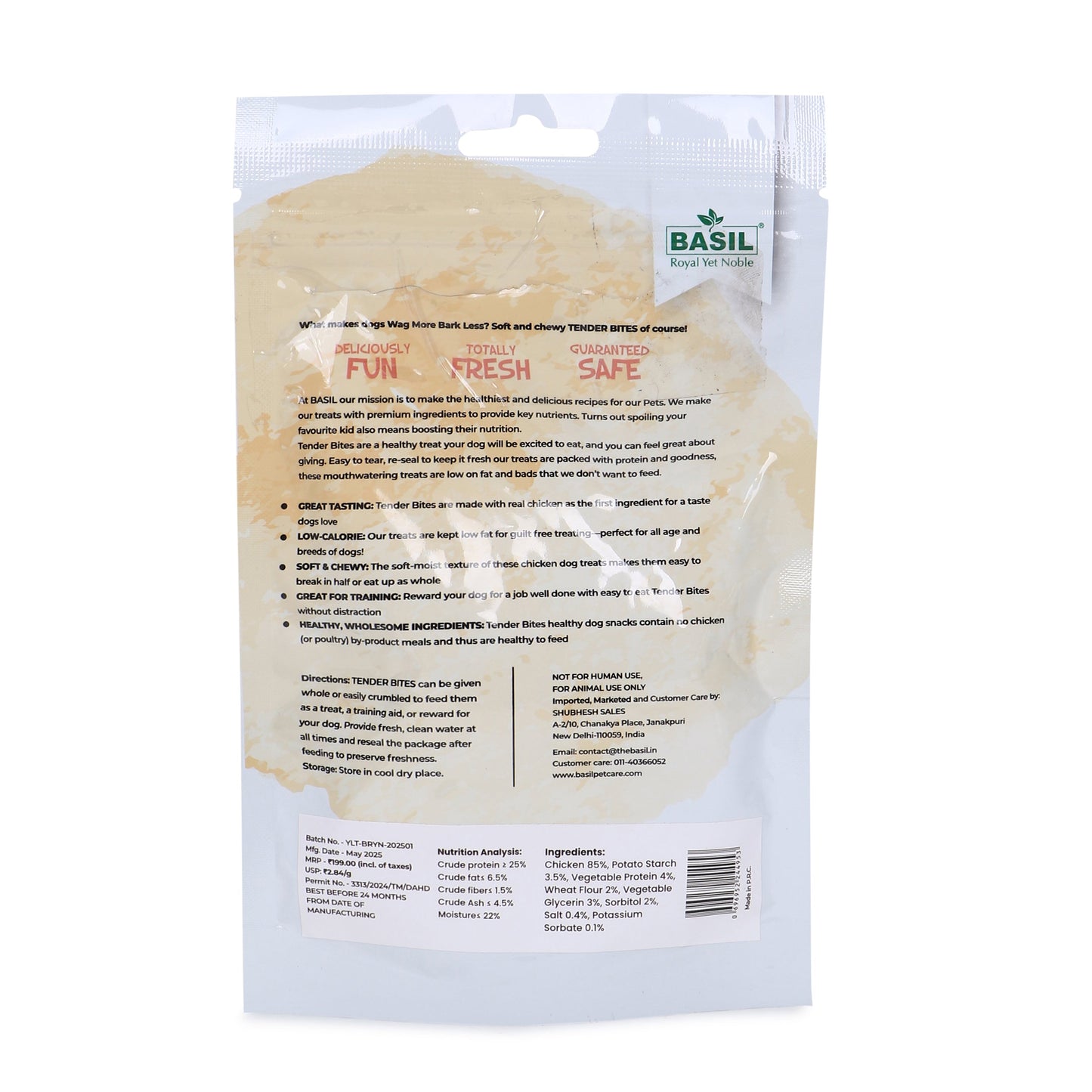 Basil Tender Diced Chicken Bites Strips Dog Treats — in use