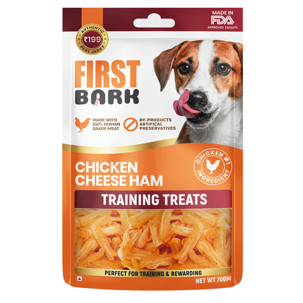 First Bark Chicken Cheese Ham Training Dog Treat — back view