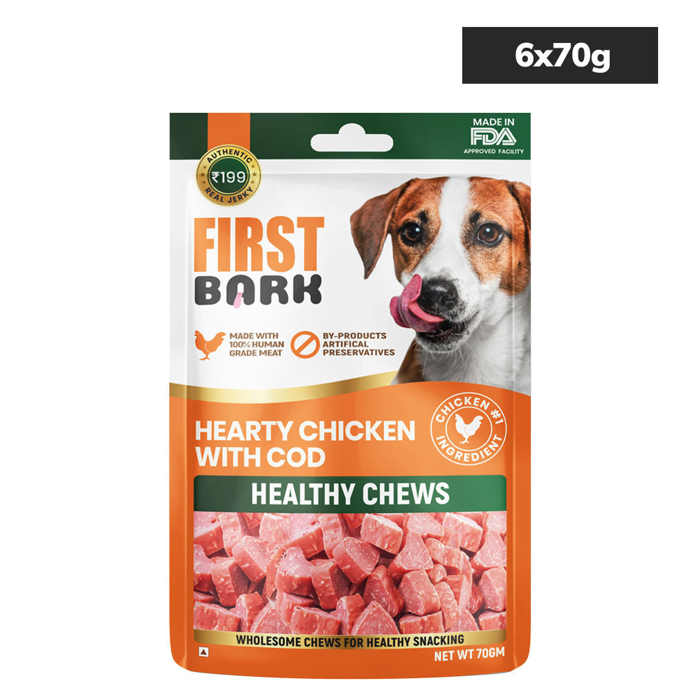 First Bark Hearty Chicken with Cod Jerky Dog Treat — side view