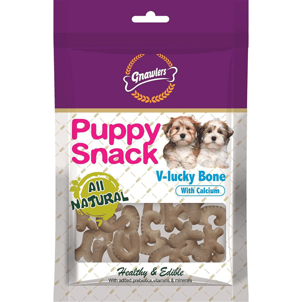 Gnawlers Puppy Snack V Lucky Bone Dog Treats — detail shot