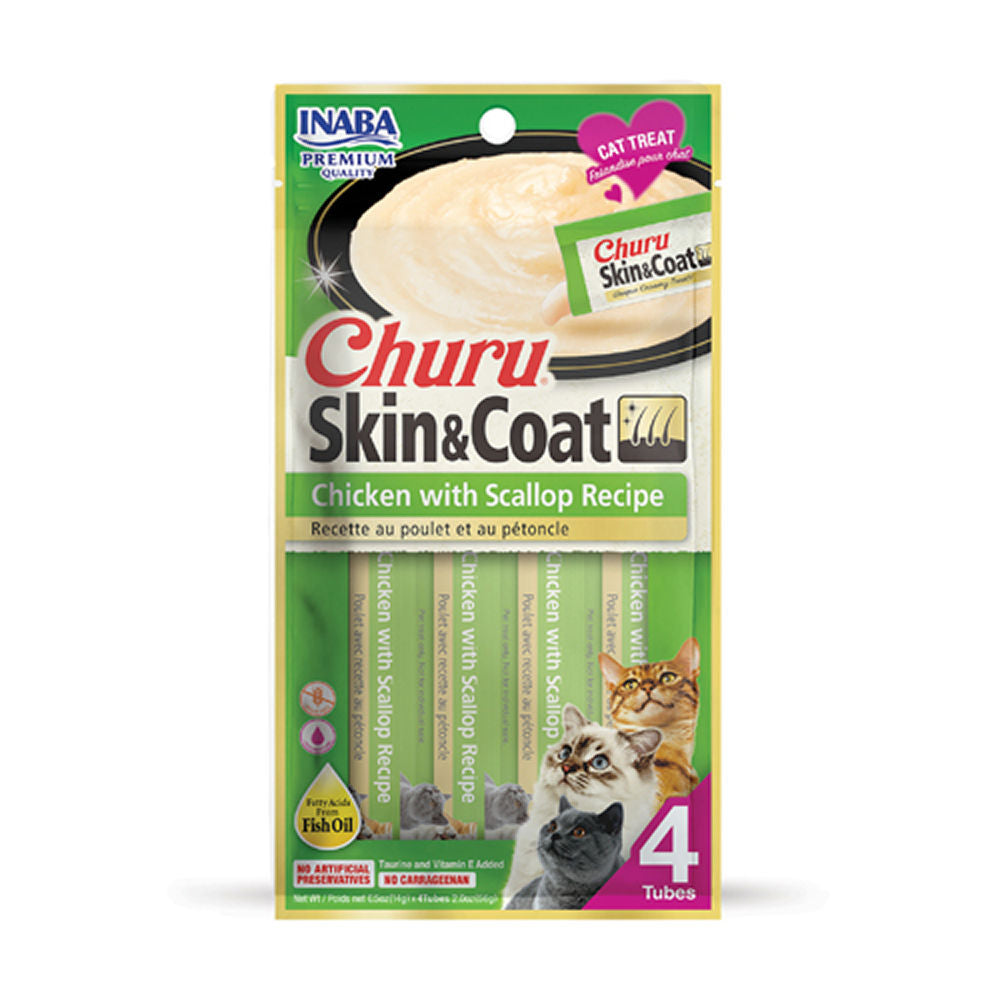 Inaba Churu Skin Coat Chicken With Scallop Cat Treats