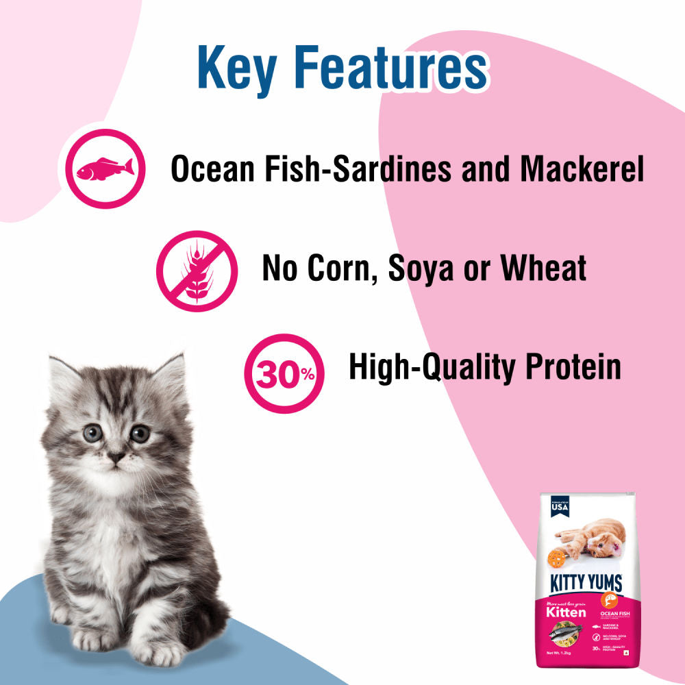 Kitty Yums Ocean Fish Kitten (1 to 12 Months) Cat Dry Food — back view