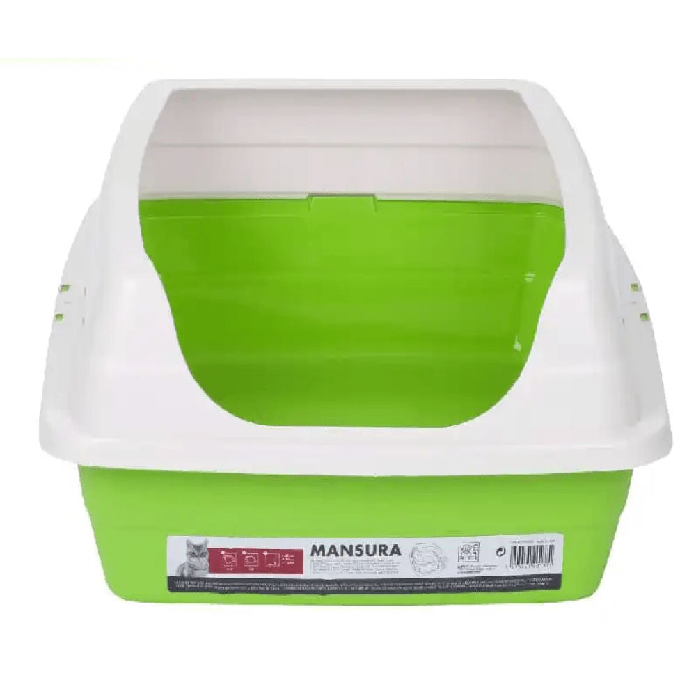 M Pets Mansura Litter Tray With Rim For Cats White Green
