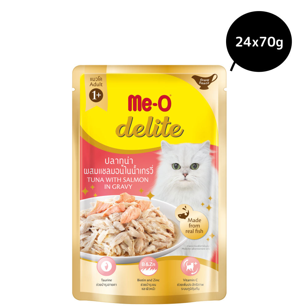 Me O Delite Tuna Salmon in Gravy Cat Wet Food — side view