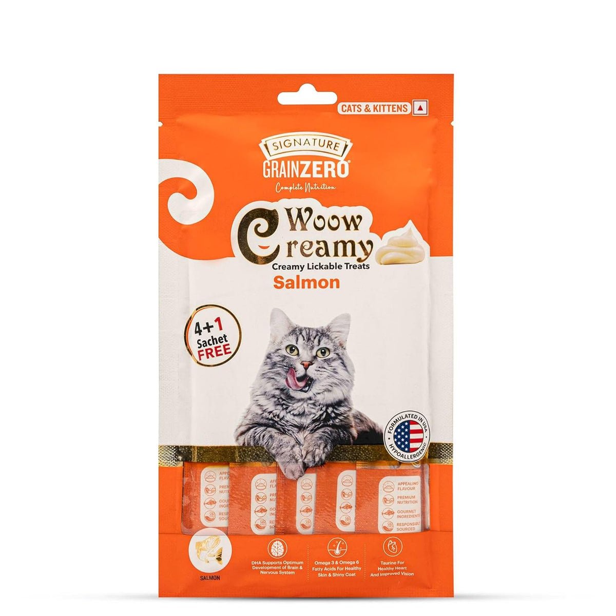 Signature Grain Zero 5 Flavor Lickable Creamy Treats for Cats — in use