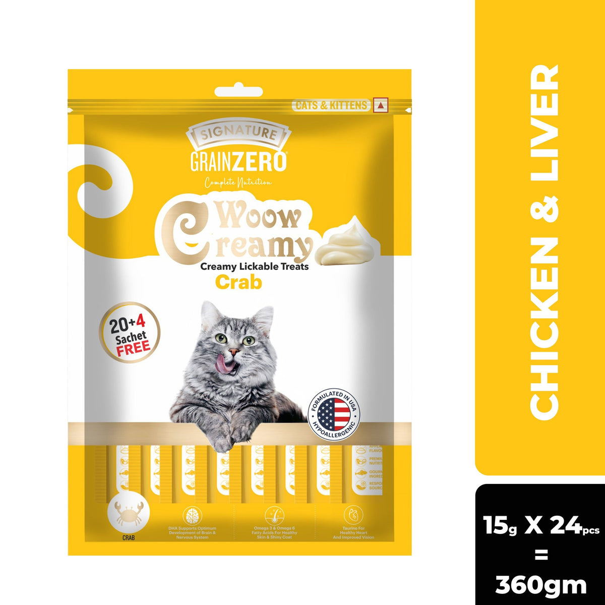 Signature Grain Zero Crab Lickable Creamy Cat Treats — in use