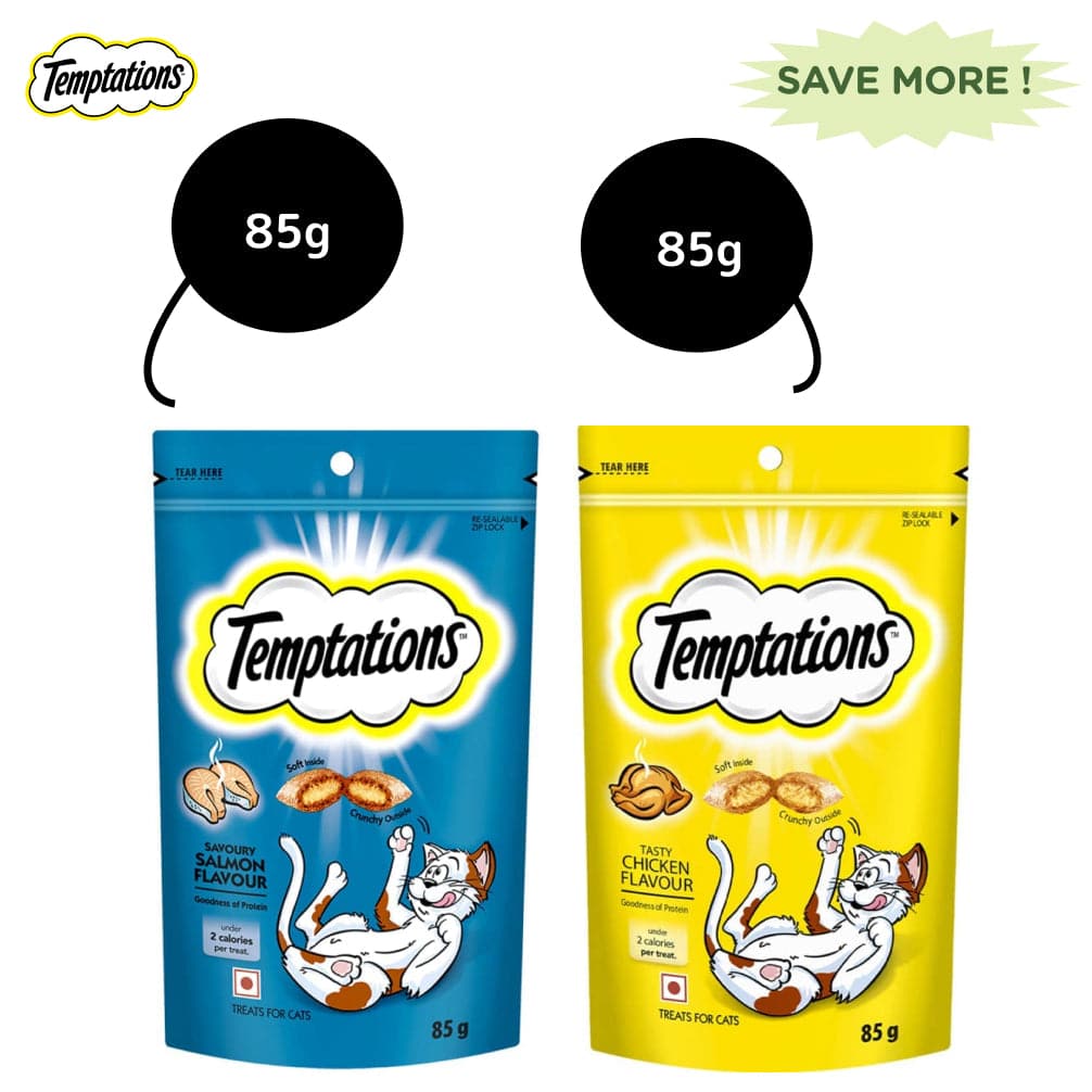 Temptations Tasty Chicken And Savoury Salmon Flavour Cat Treats Combo