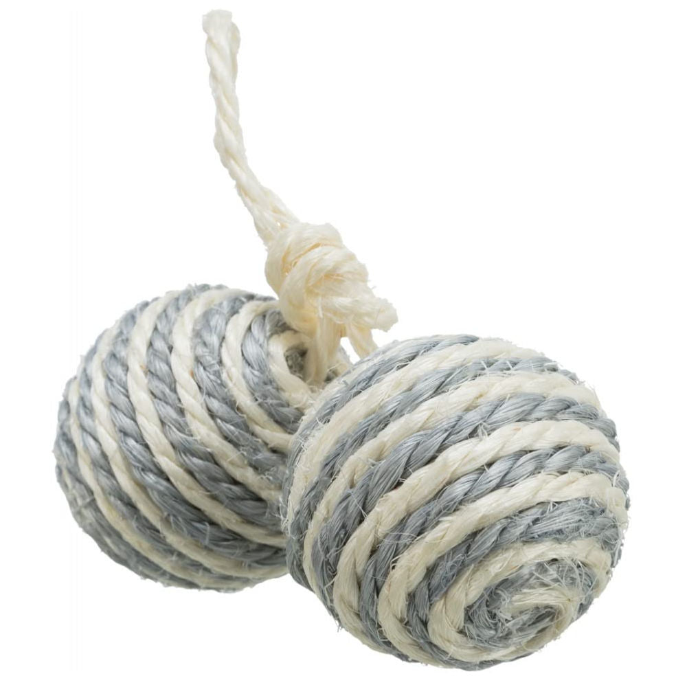 Trixie 2 Sisal Balls On A Rope With Bell Toy For Cats Grey