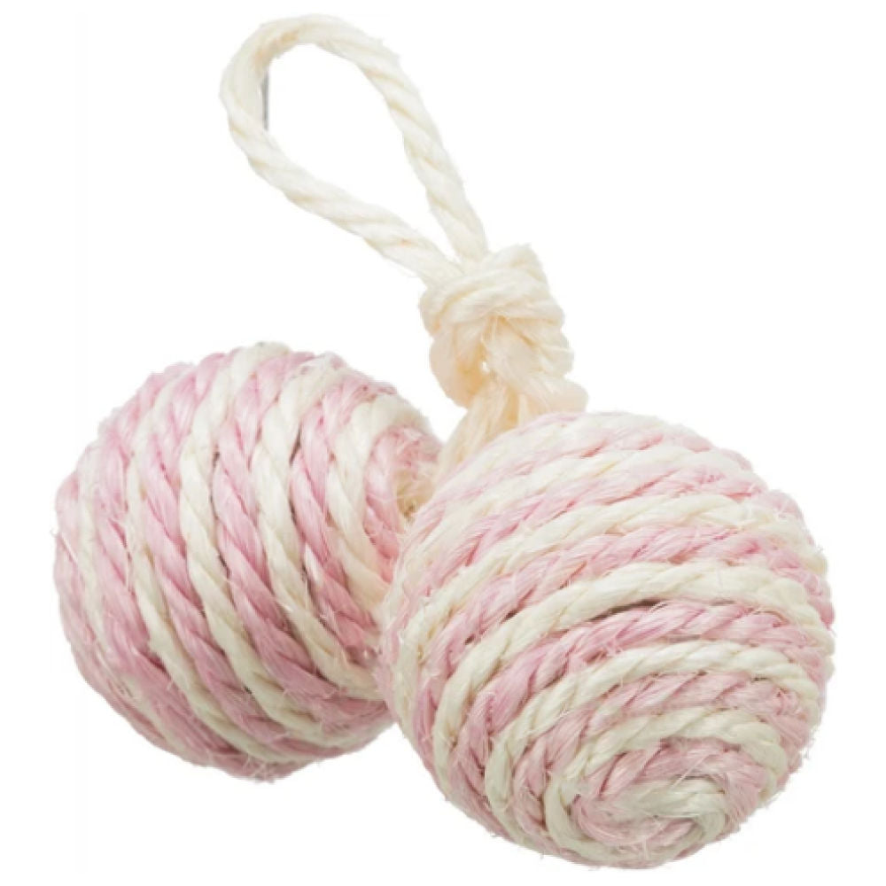 Trixie 2 Sisal Balls On A Rope With Bell Toy For Cats Pink
