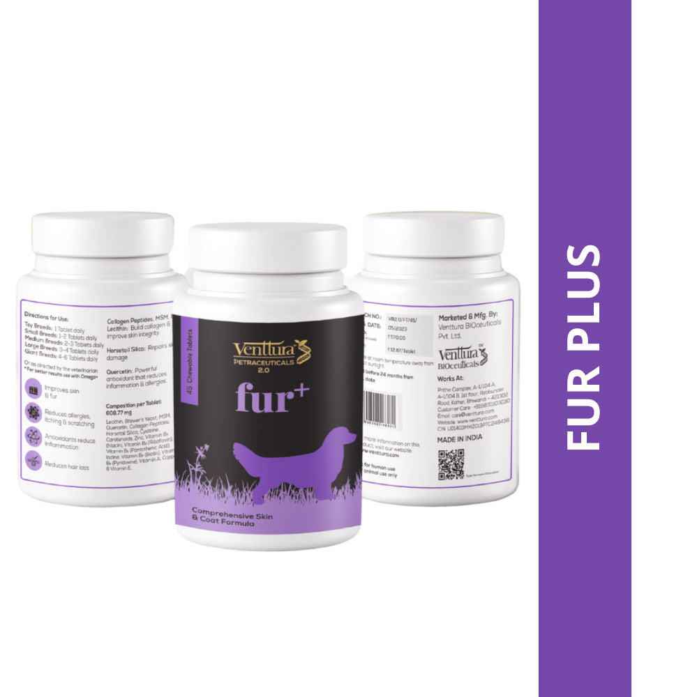 Venttura Fur Plus Chewable Skin Coat Supplement Tablets For Dogs