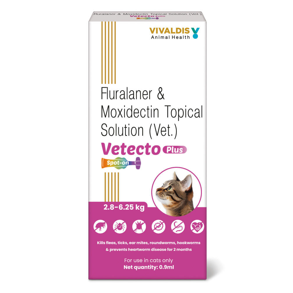 Vivaldis Vetecto Plus Spot On (Fluralaner & Moxidectin) Anti Tick & Flea for Cats