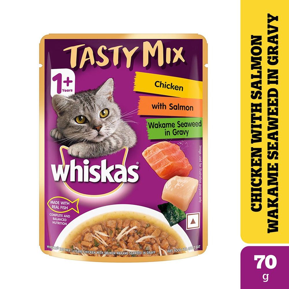 Whiskas Chicken With Salmon Wakame Seaweed In Gravy Tasty Mix Adult Cat Wet Food