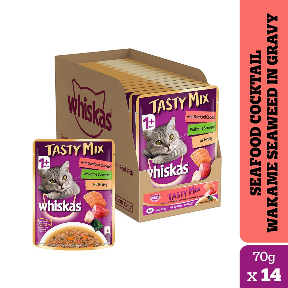 Whiskas Seafood Cocktail With Wakame Seaweed In Gravy Tasty Mix Adult Cat Wet Food