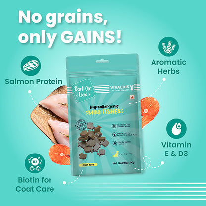 Bark Out Loud by Vivaldis Mini Fishes Grain Free & Hypoallergenic Dog Treats — side view