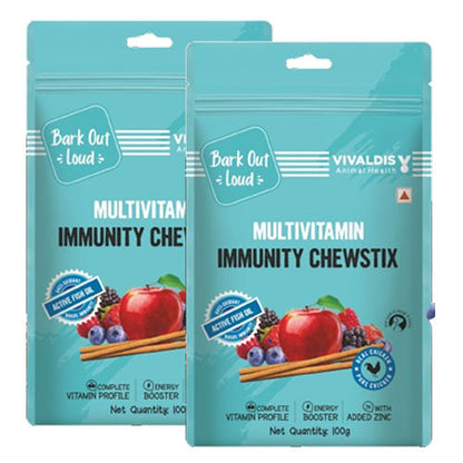 Bark Out Loud Immunity Multi Vitamin Chew Stix for Dogs and Cats — in use