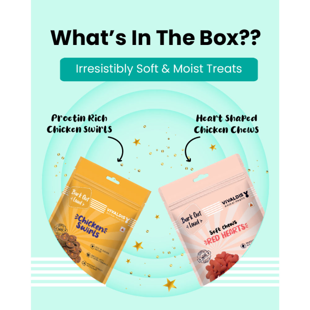 Bark Out Loud Premium Treat Box Chicken and Fish Dog Treat — detail shot