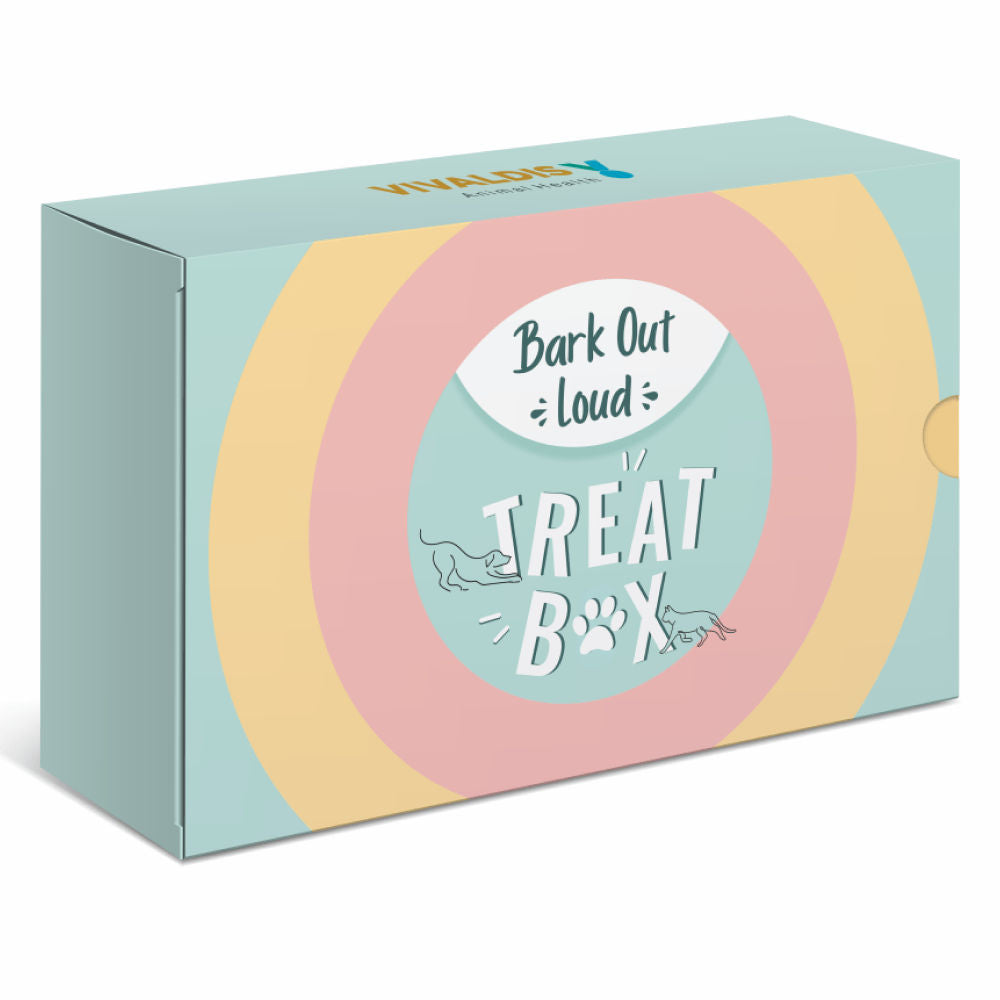 Bark Out Loud Treat Box for Dogs and Cats — in use
