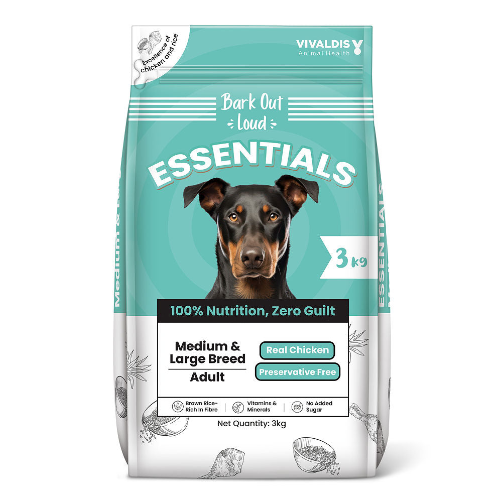 Bark Out Loud Essentials Real Chicken Medium and Large Breed Adult Dog Dry Food — side view