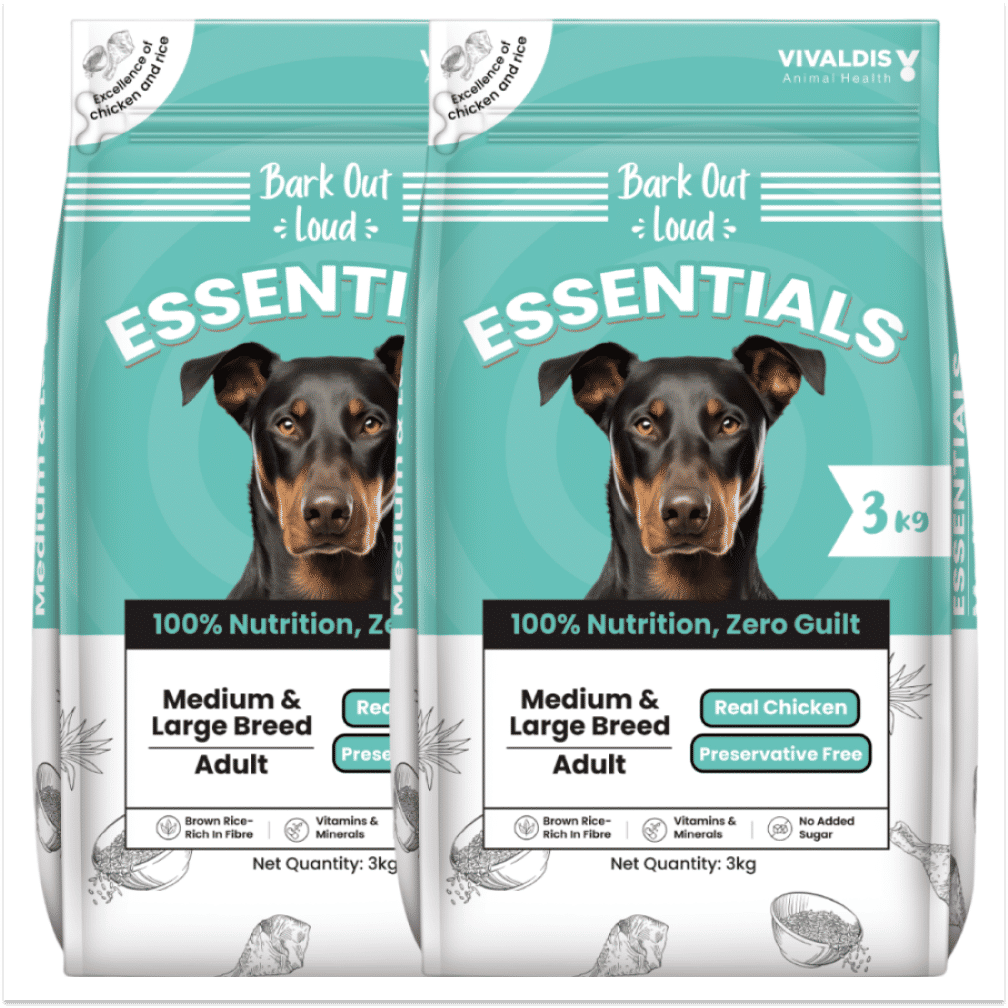 Bark Out Loud Essentials Real Chicken Medium and Large Breed Adult Dog Dry Food — in use