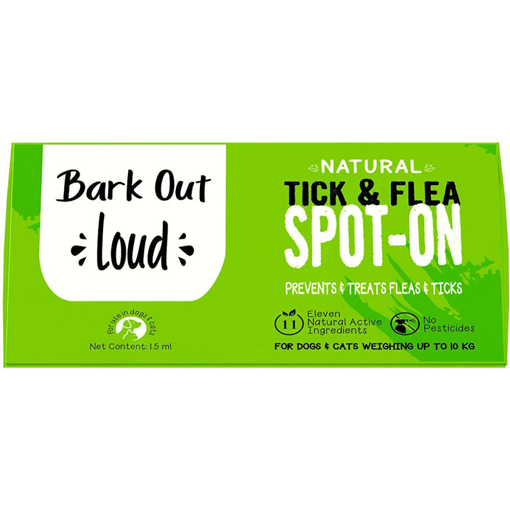 Bark Out Loud Natural Tick & Fleas Spot On Solution for Dogs and Cats — in use