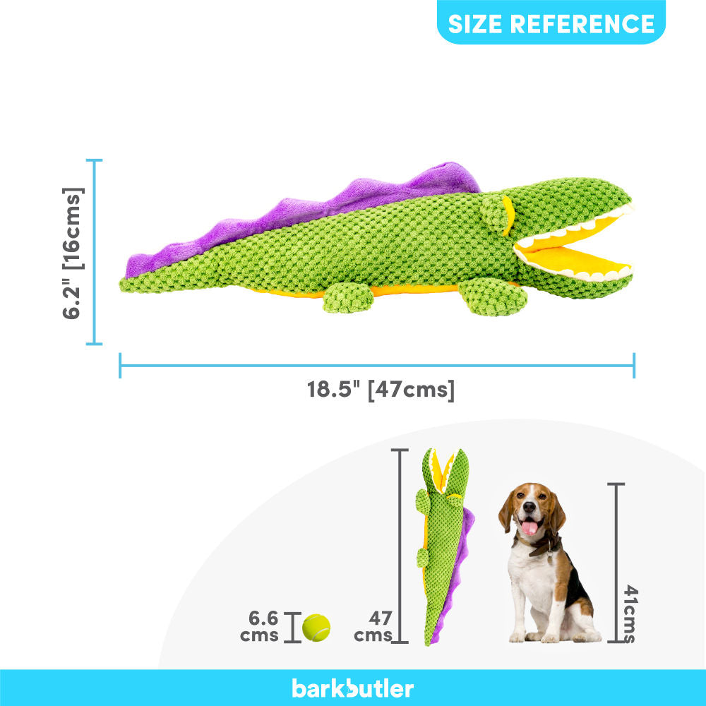 Barkbutler Aly The Gator Plush Toy for Dogs | For Medium Chewers — in use