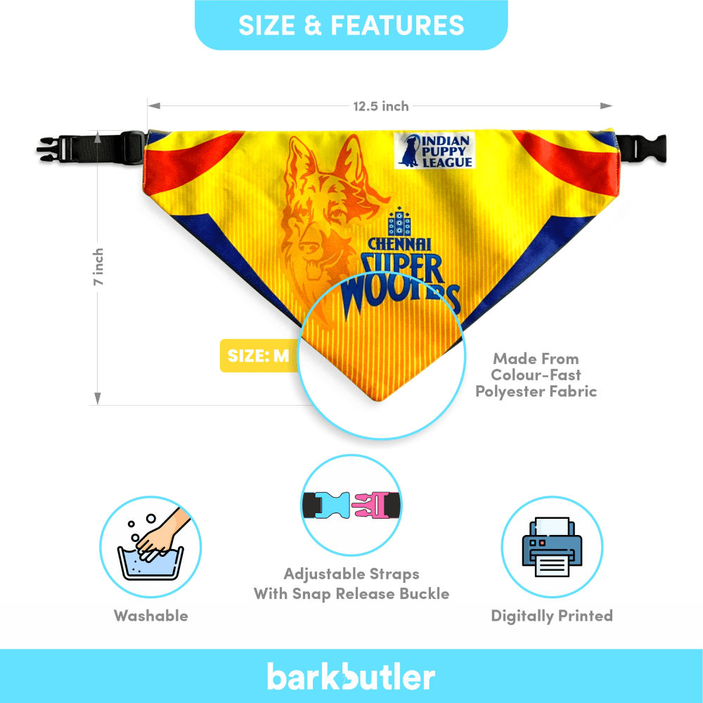 Barkbutler Chennai Super Woofers Bandana for Dogs | Indian Pet League — back view