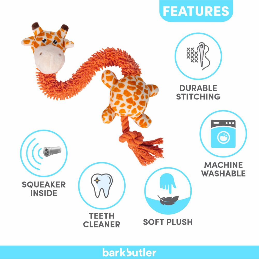 Barkbutler Garry The Giraffe Plush Toy for Dogs | For Soft Chewers — in use