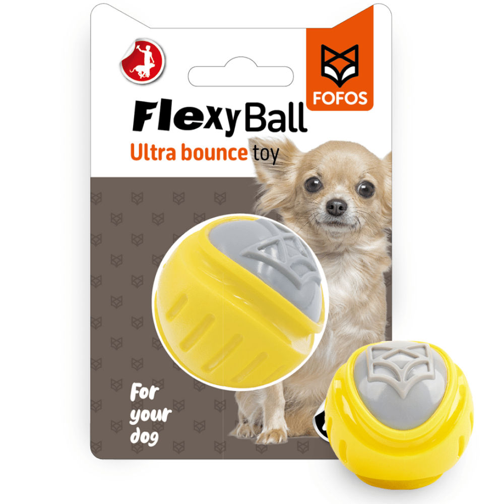 Fofos Flexy Ball Ultra Bounce Toy For Dogs Yellow Grey