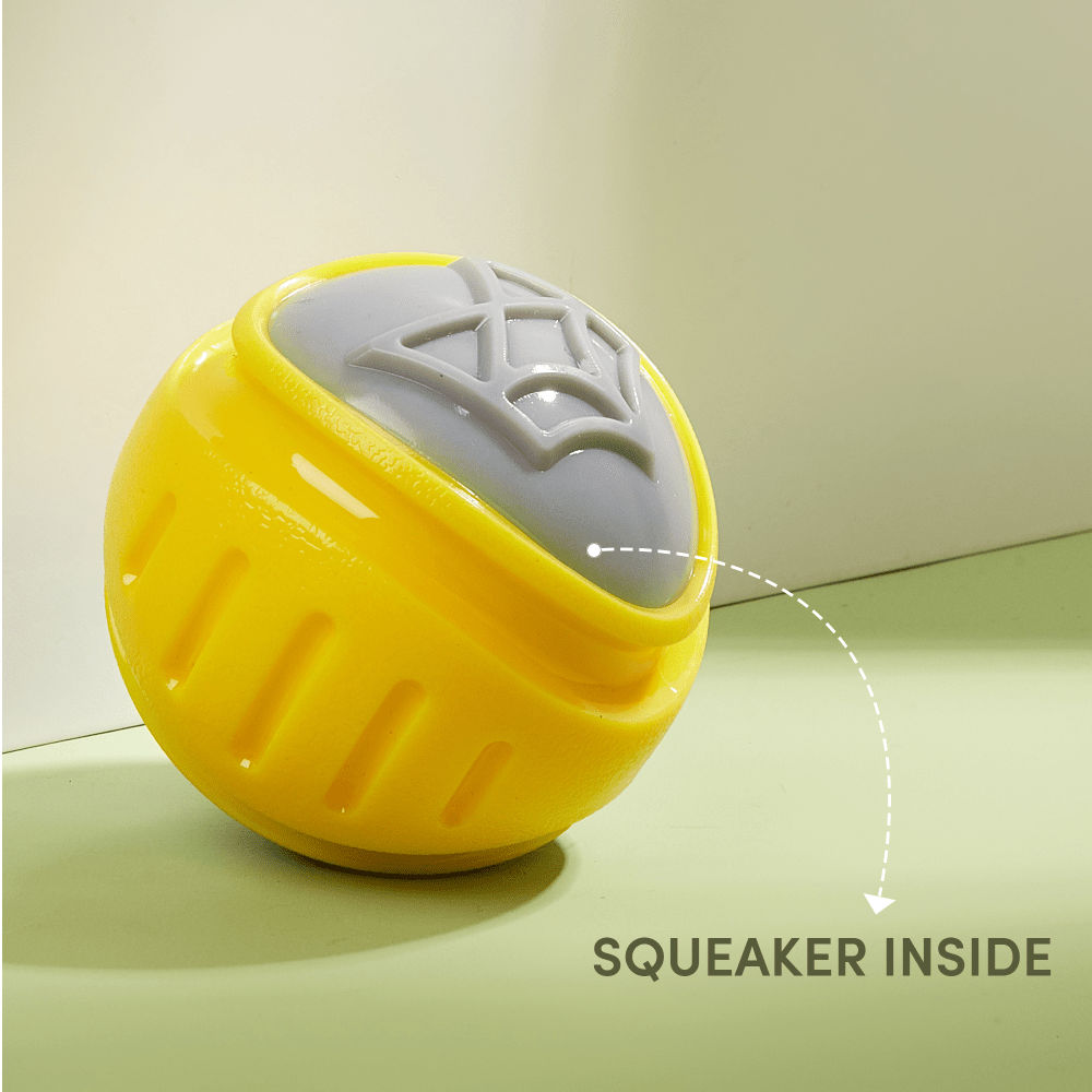 Barkbutler x Fofos Flexy Ball Ultra Bounce Toy for Dogs (Yellow & Grey) | For Aggressive Chewers — back view