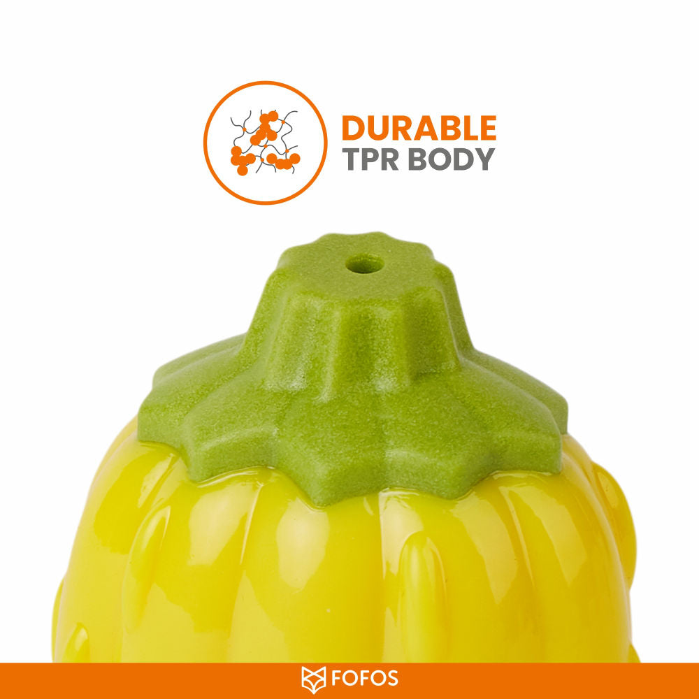 Barkbutler x Fofos Giggling Vegi Bites Pumpkin Squeaky Chew Toy for Dogs — detail shot
