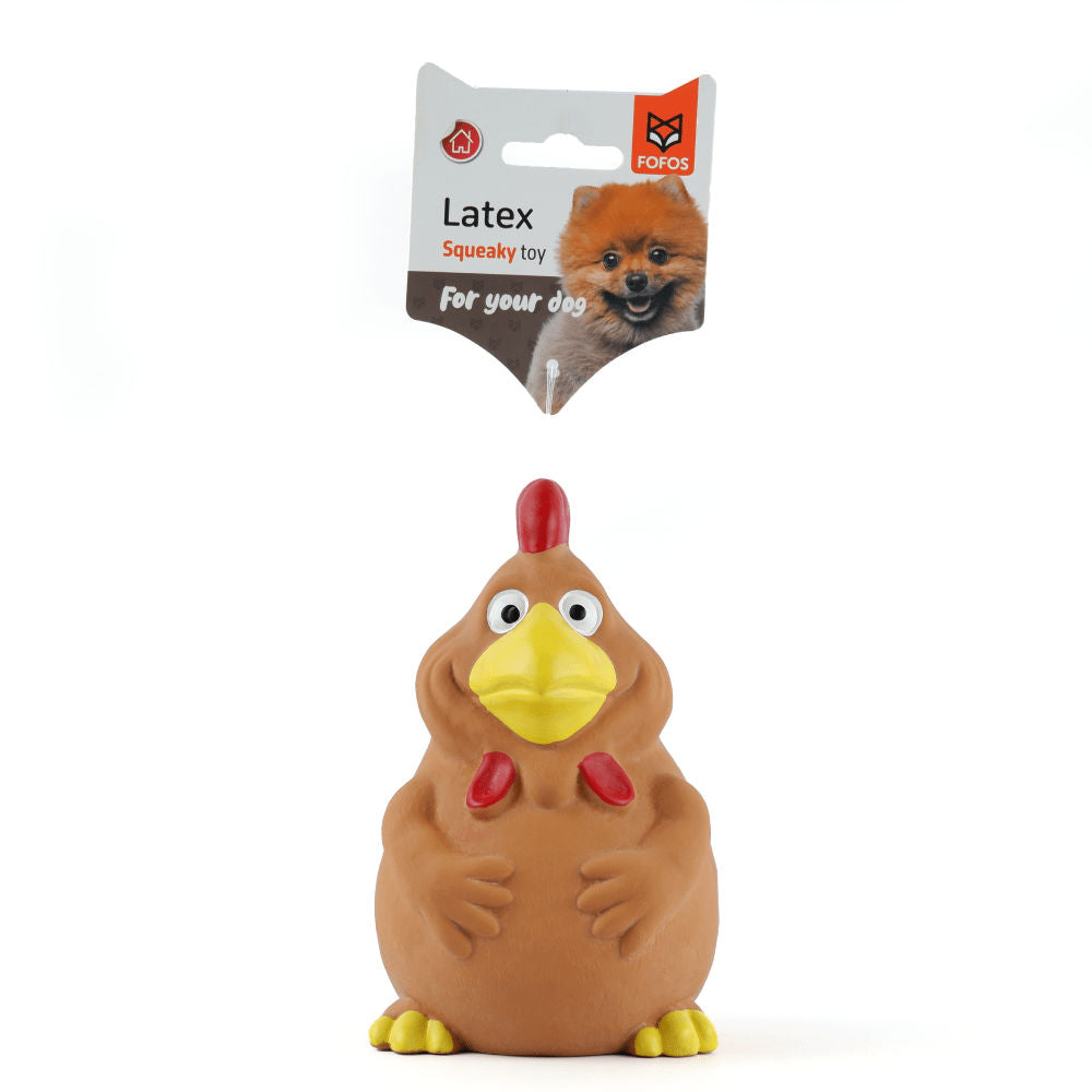 Barkbutler x Fofos Latex Bi Rooster Squeaky Toy for Dogs — side view