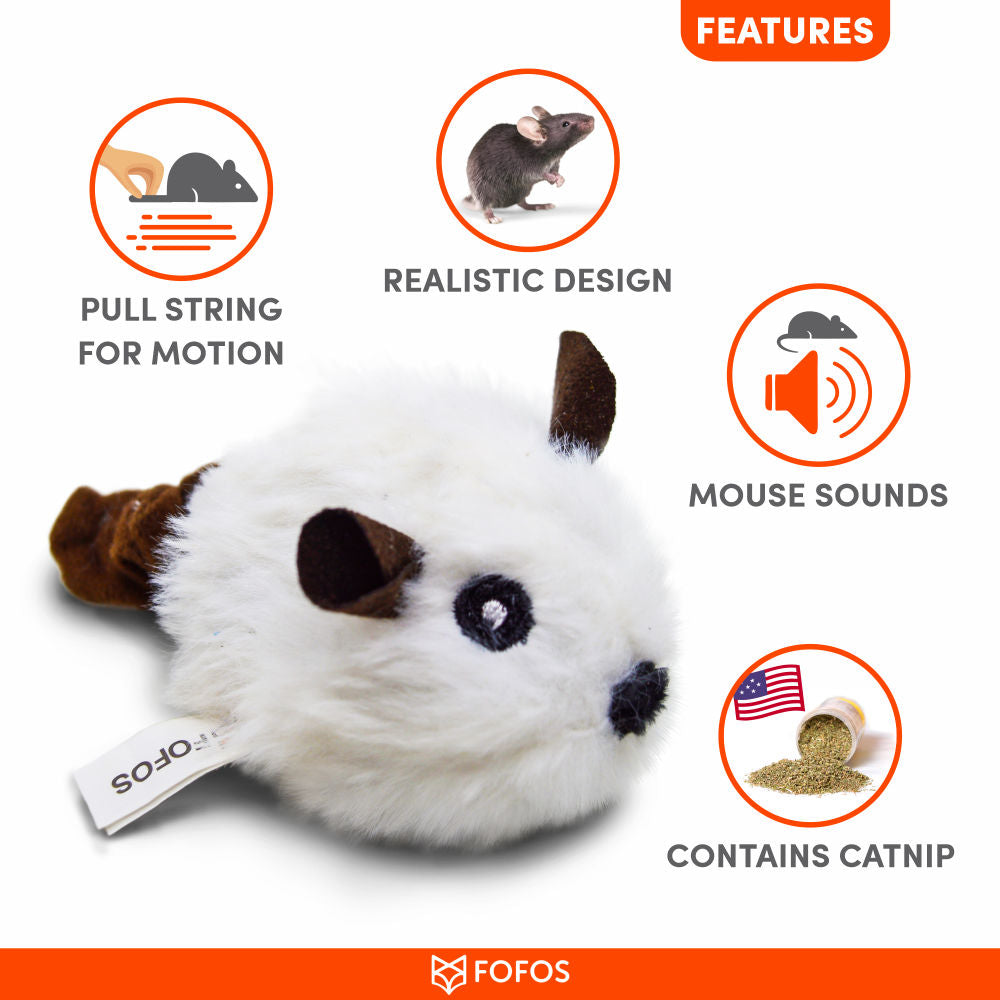 Fofos Pull String Sound Chip Mouse Shaped Electronic Toy For Cats White - Image 2