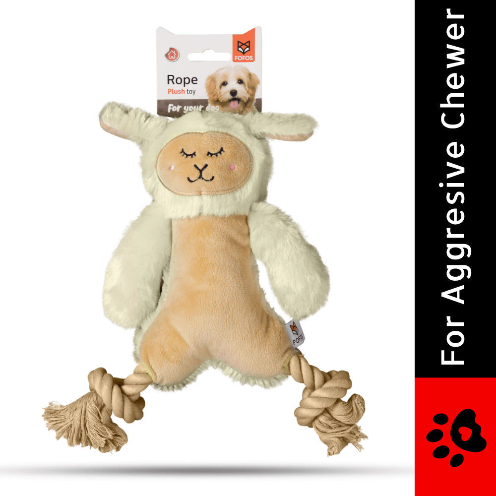 Barkbutler x Fofos Ropeleg Plush Sheep Toy for Dogs | For Medium Chewers — side view