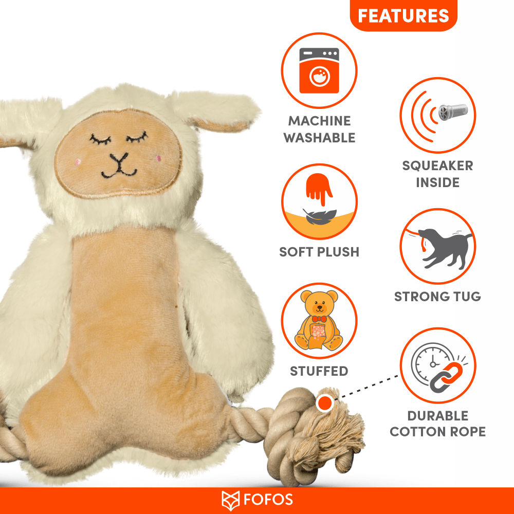 Barkbutler x Fofos Ropeleg Plush Sheep Toy for Dogs | For Medium Chewers — in use