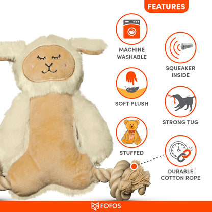 Barkbutler x Fofos Ropeleg Plush Sheep Toy for Dogs | For Medium Chewers — in use