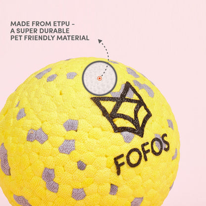 Barkbutler x Fofos Super Bounce Chew Ball for Dogs (Yellow) | For Aggressive Chewers — detail shot