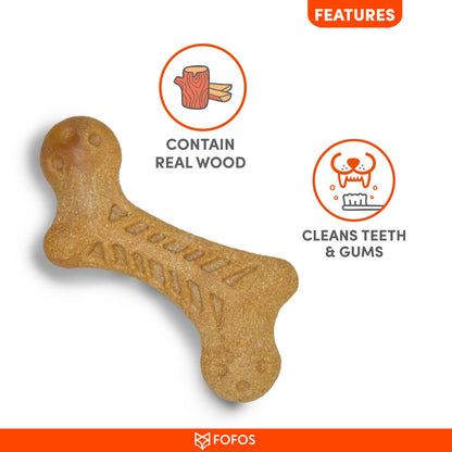 Barkbutler x Fofos Woodplay Bone Toy for Dogs | For Aggressive Chewers — back view