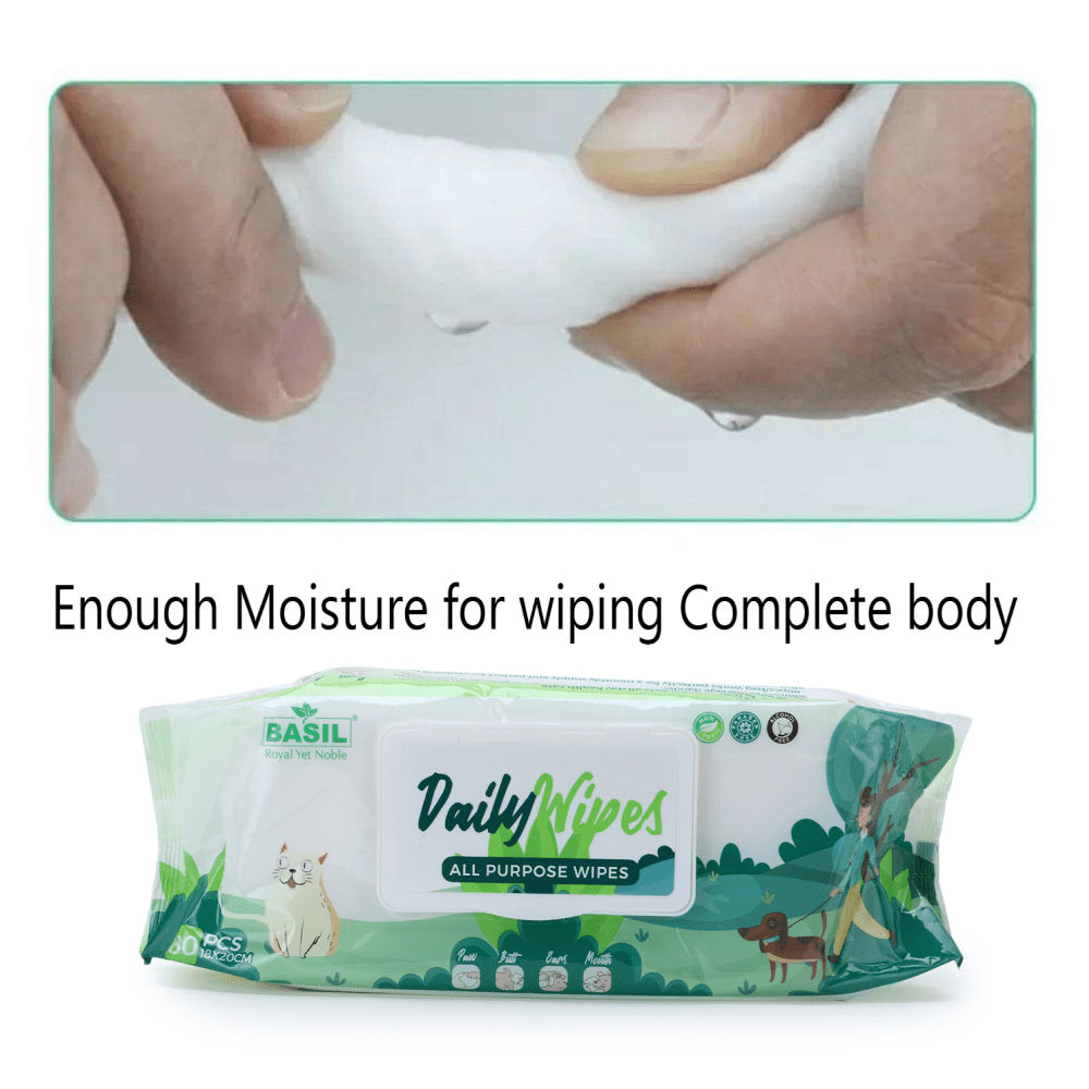 Basil All Purpose Wet Wipes for Dogs and Cats — in use
