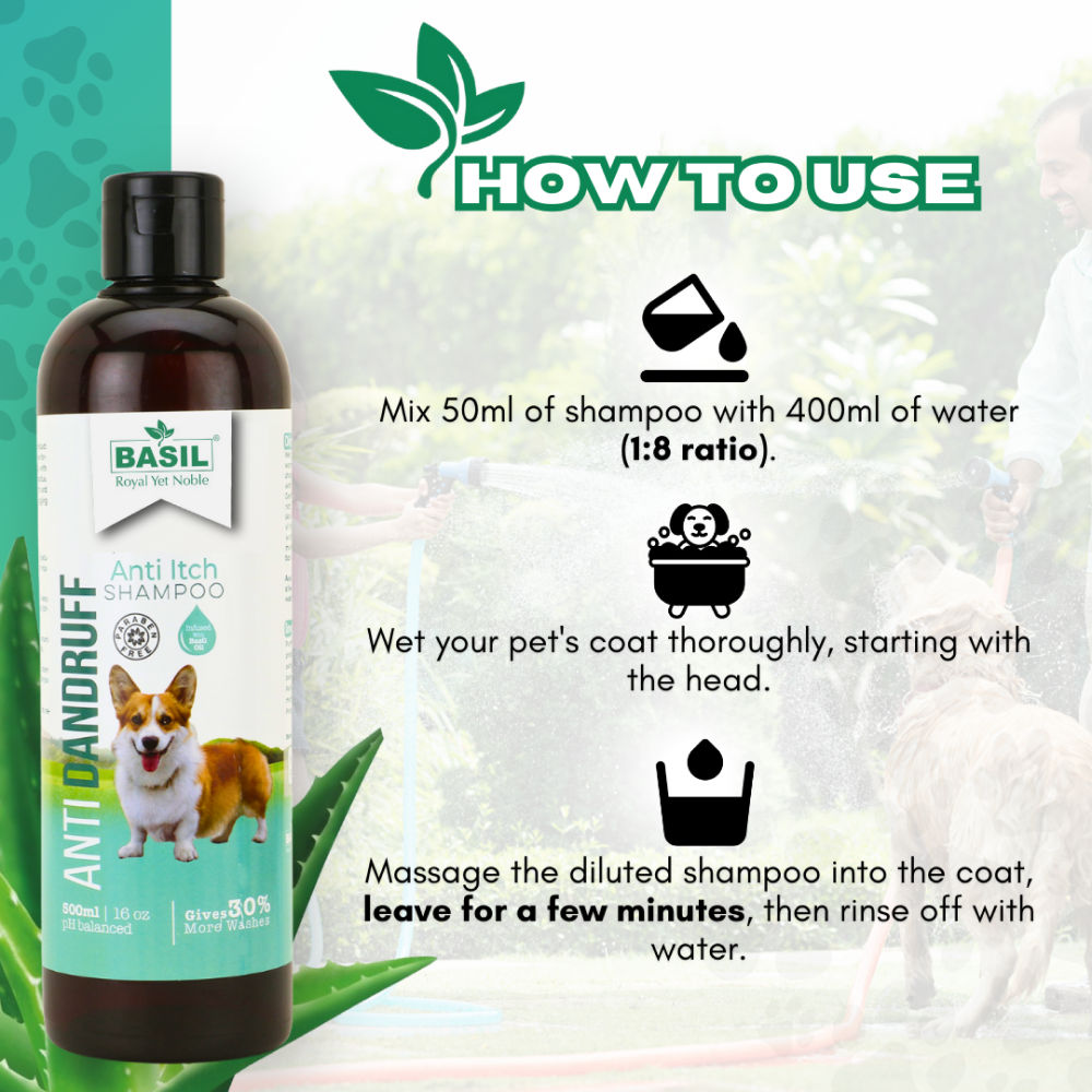 Basil Anti Dandruff & Anti Itch Shampoo for Dogs and Cats — side view