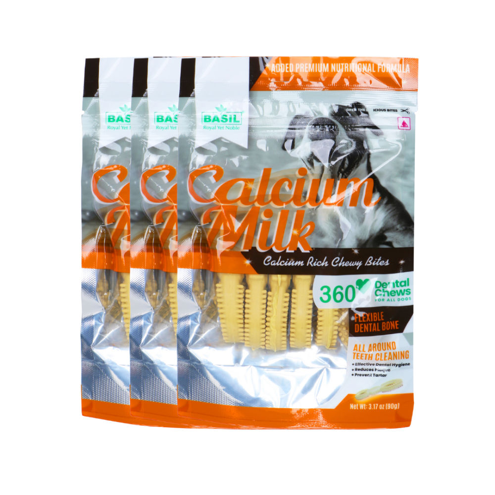 Basil Calcium Milk Chewy Bone Dog Treat — side view
