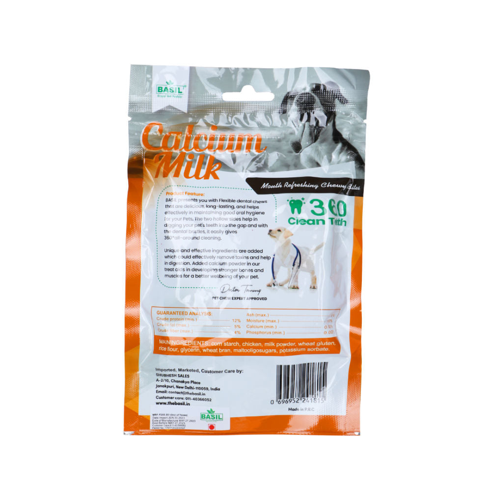 Basil Calcium Milk Chewy Bone Dog Treat — back view