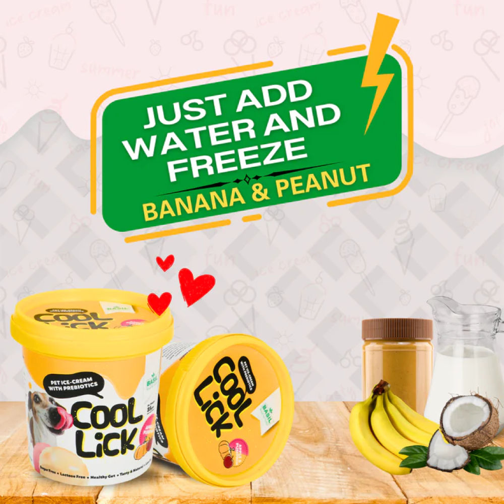 Basil Cool Lick Banana & Peanuts with Added Prebiotics Ice Cream for Dogs — detail shot