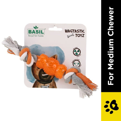 Basil Cotton Rope Rubber Chew Toy with Hard TPR Centre for Dogs — side view