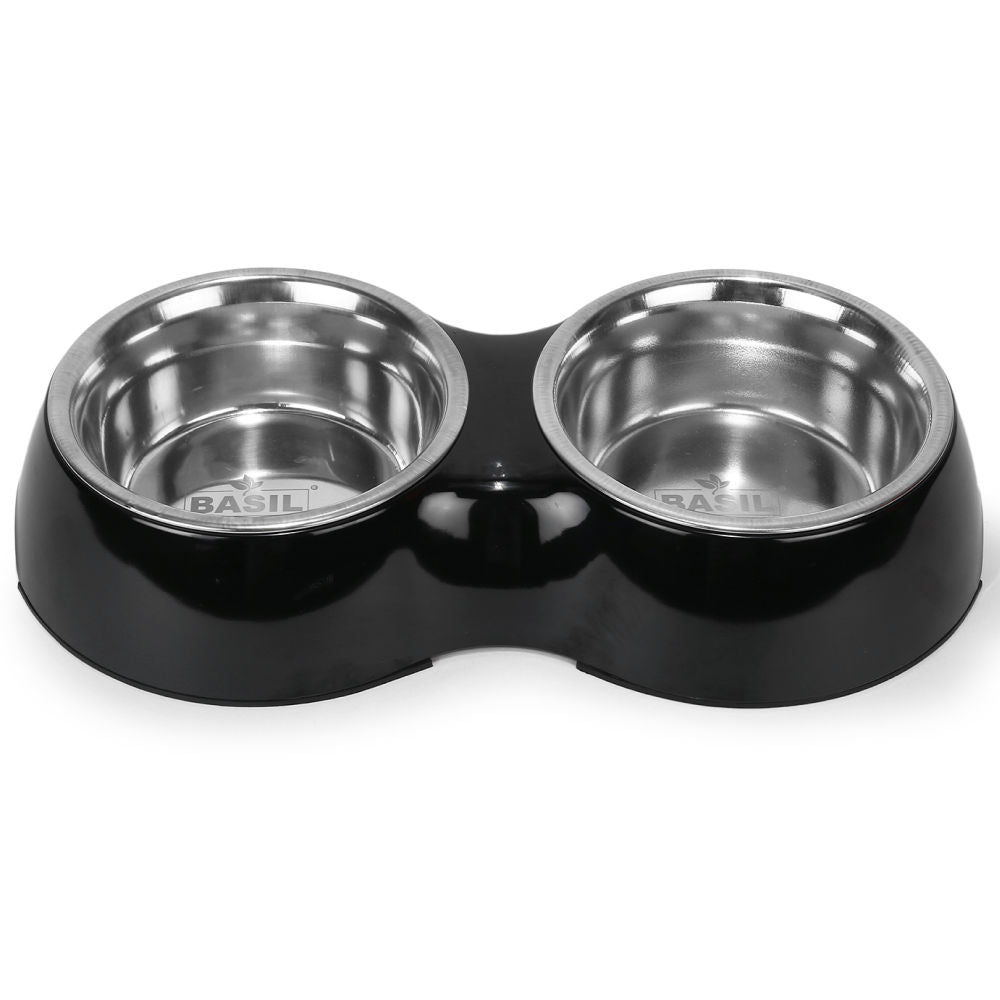 Basil Double Melamine Bowl Dinner Set for Dogs and Cats — side view