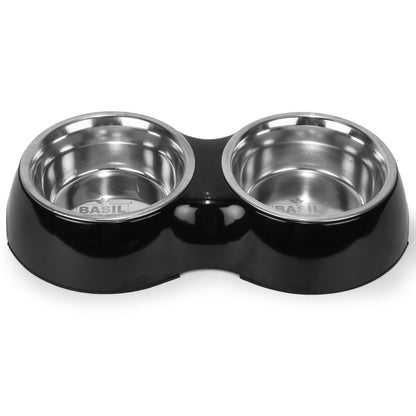 Basil Double Melamine Bowl Dinner Set for Dogs and Cats — side view