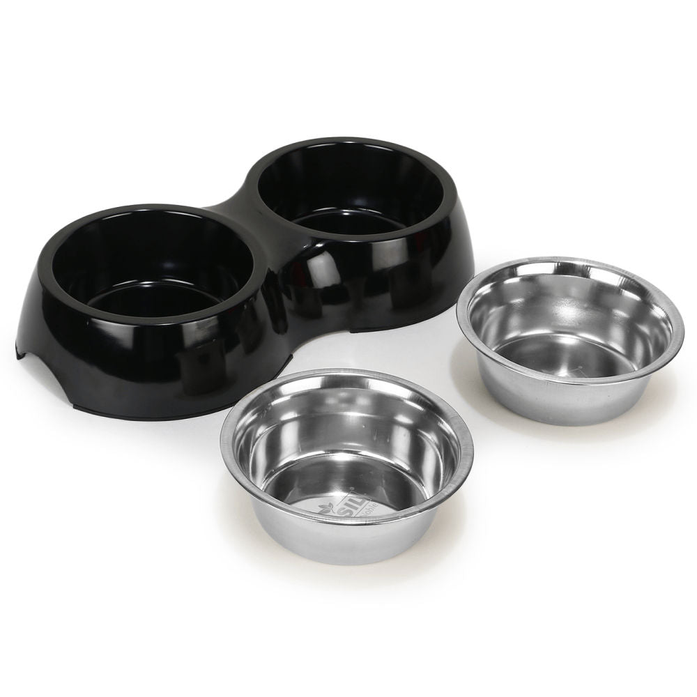 Basil Double Melamine Bowl Dinner Set for Dogs and Cats — back view