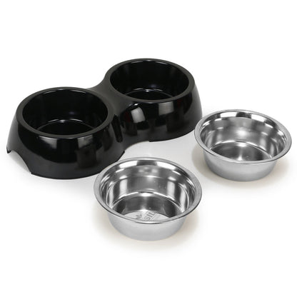 Basil Double Melamine Bowl Dinner Set for Dogs and Cats — back view