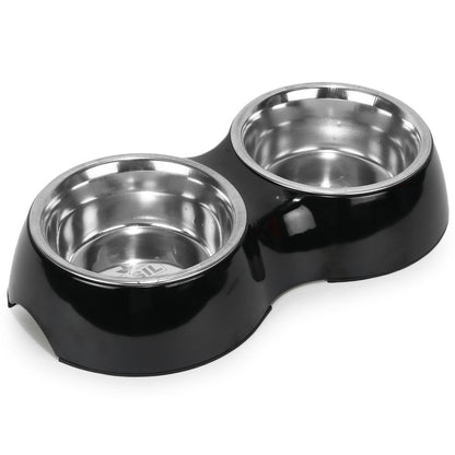 Basil Double Melamine Bowl Dinner Set for Dogs and Cats — in use