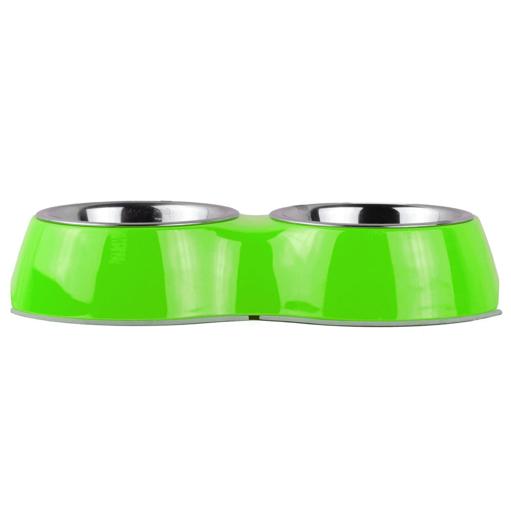 Basil Double Melamine Bowl Dinner Set for Dogs and Cats — side view